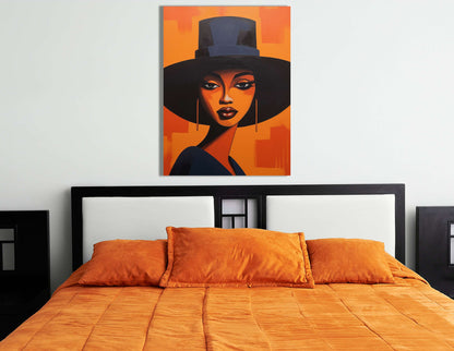 Lady in Black Hat on Orange - Canvas Print - Artoholica Ready to Hang Canvas Print