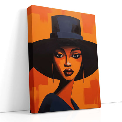 Lady in Black Hat on Orange - Canvas Print - Artoholica Ready to Hang Canvas Print