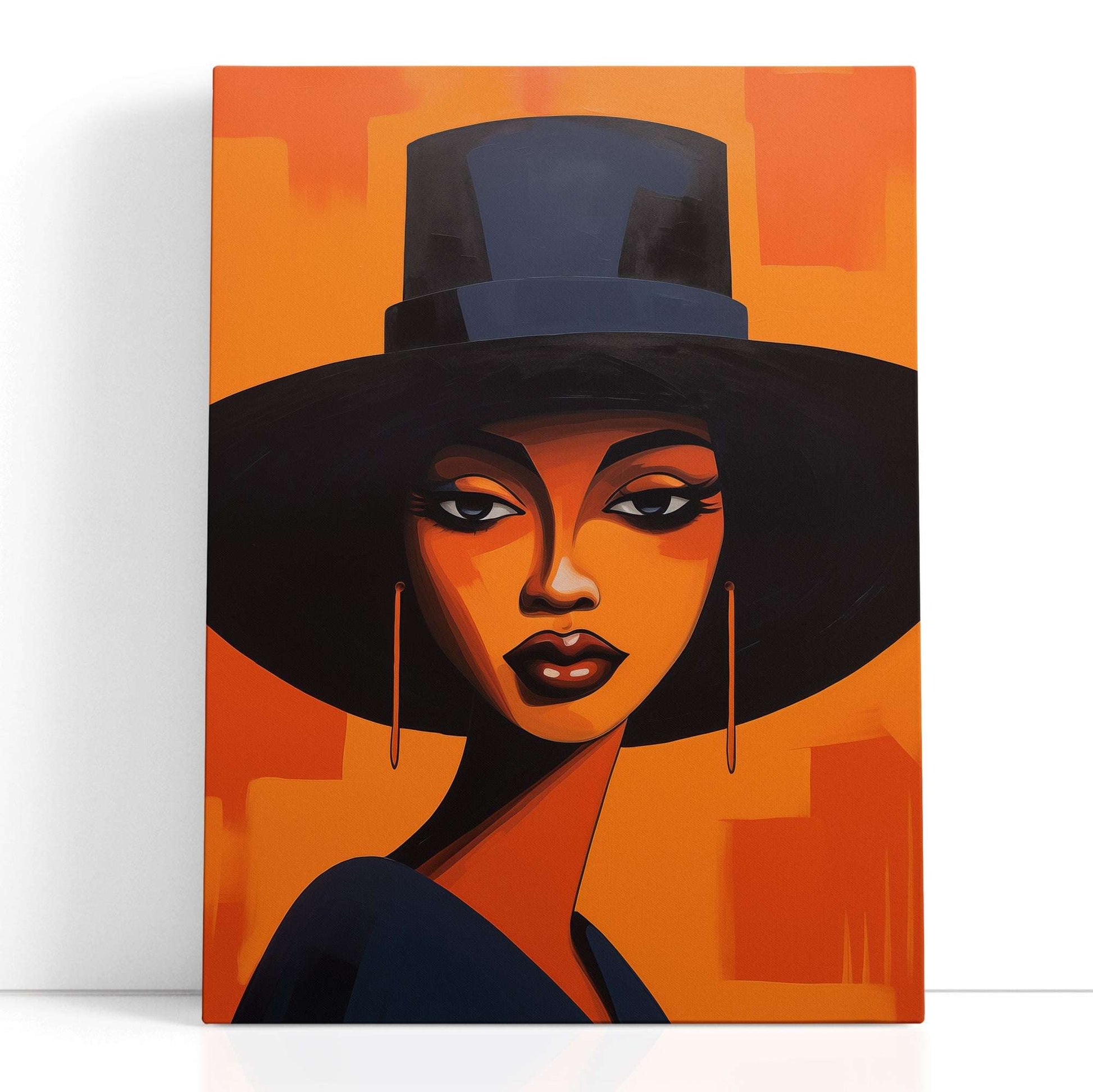 Lady in Black Hat on Orange - Canvas Print - Artoholica Ready to Hang Canvas Print