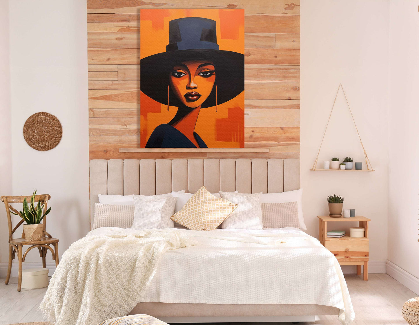 Lady in Black Hat on Orange - Canvas Print - Artoholica Ready to Hang Canvas Print