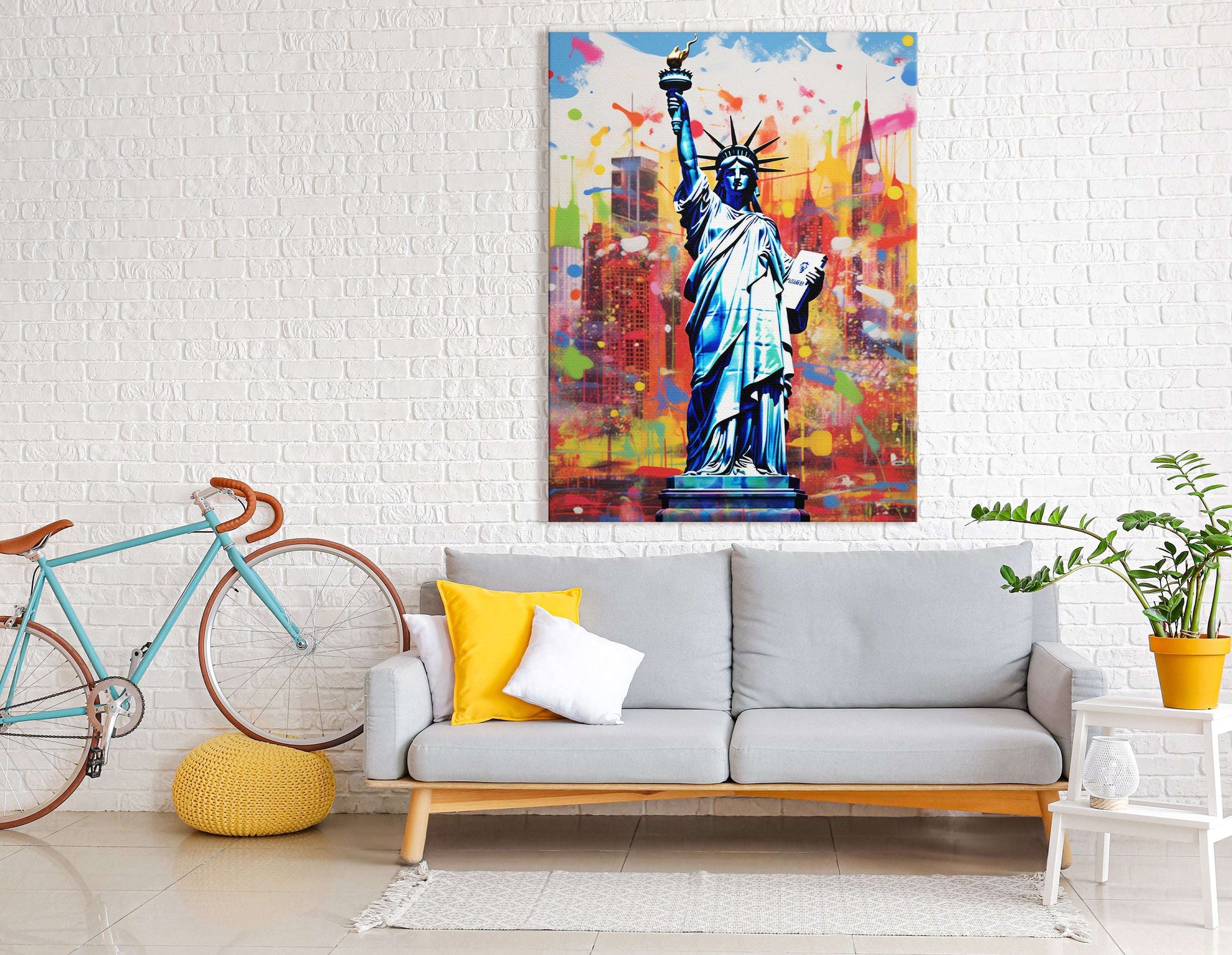 Lady Liberty's Colorful Embrace in Vibrant New York - Canvas Print - Artoholica Ready to Hang Canvas Print