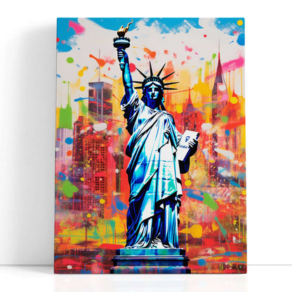 Lady Liberty's Colorful Embrace in Vibrant New York - Canvas Print - Artoholica Ready to Hang Canvas Print