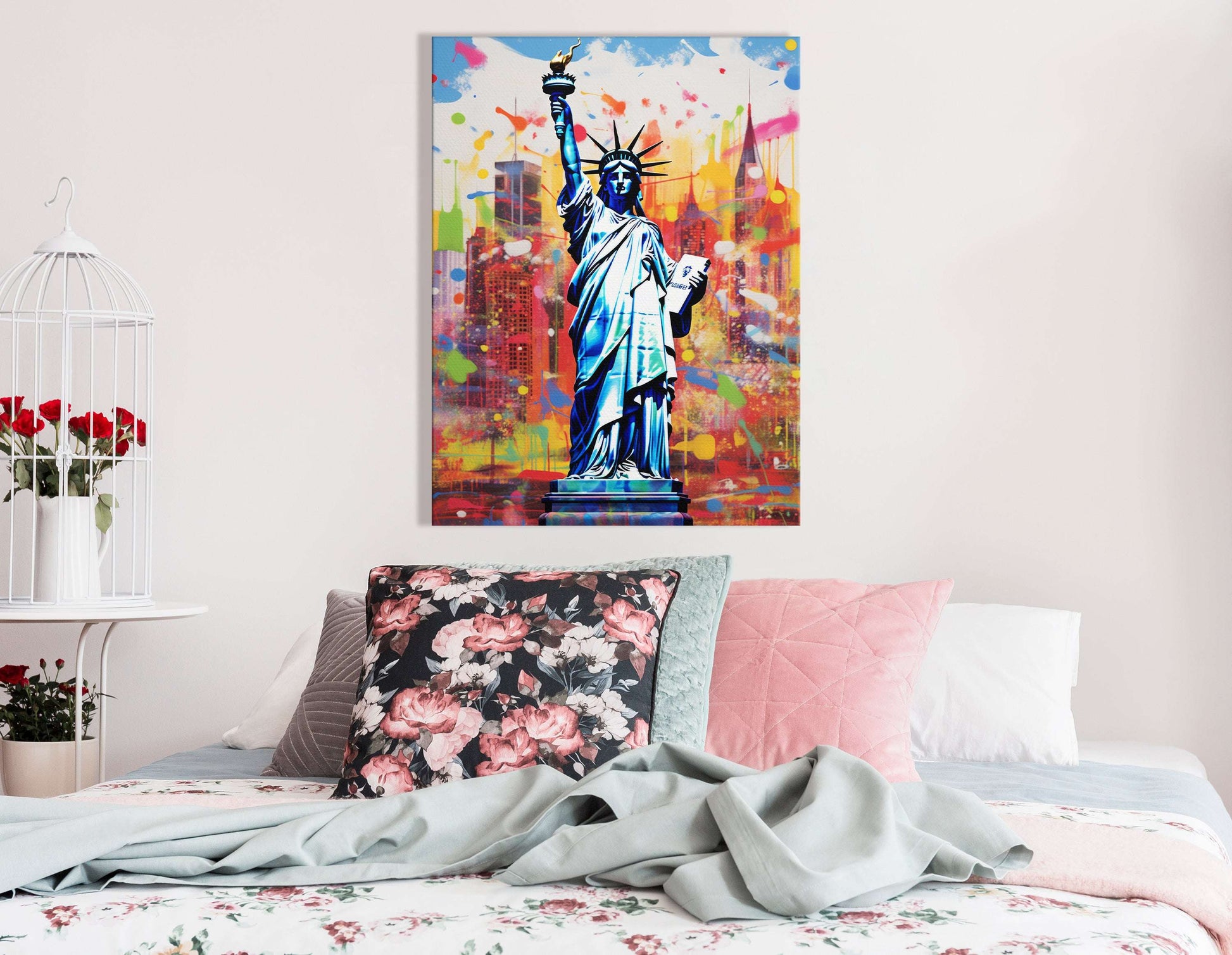 Lady Liberty's Colorful Embrace in Vibrant New York - Canvas Print - Artoholica Ready to Hang Canvas Print