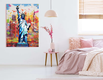 Lady Liberty's Colorful Embrace in Vibrant New York - Canvas Print - Artoholica Ready to Hang Canvas Print