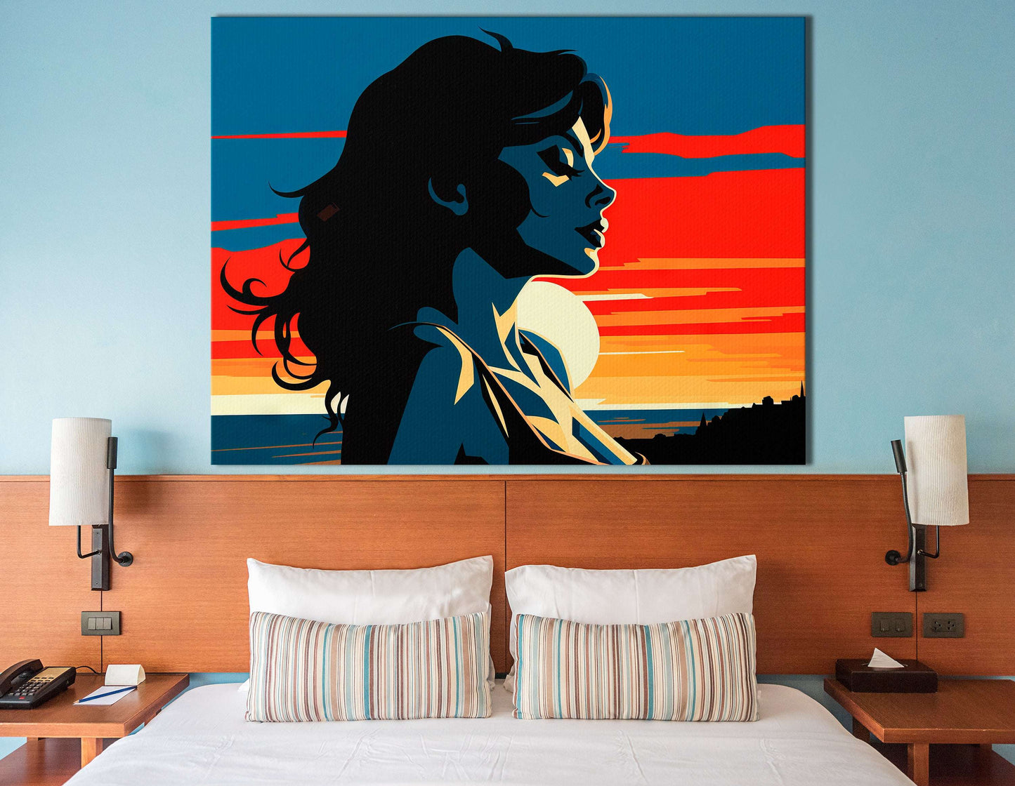 Lady Staring into the Sunset in Pop Art Style - Canvas Print - Artoholica Ready to Hang Canvas Print