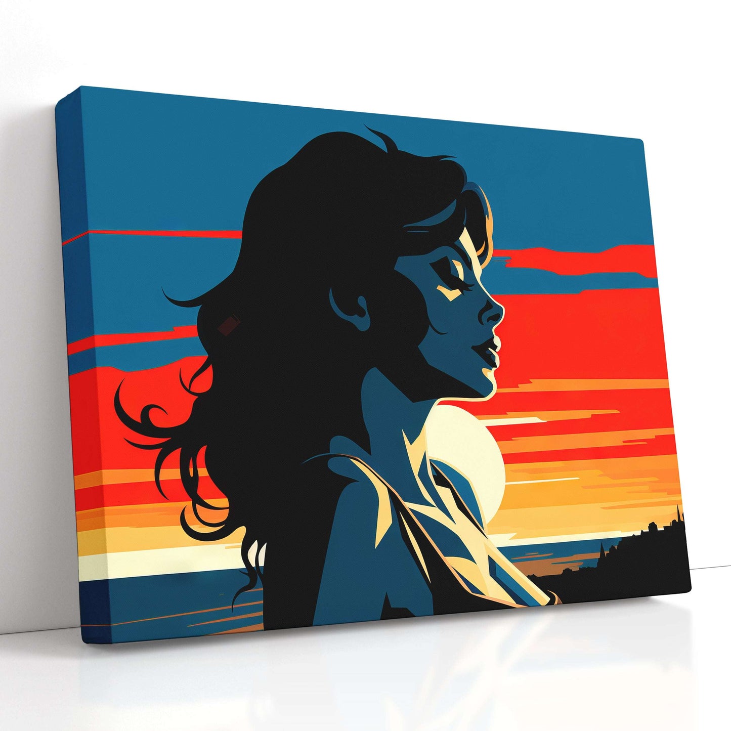 Lady Staring into the Sunset in Pop Art Style - Canvas Print - Artoholica Ready to Hang Canvas Print