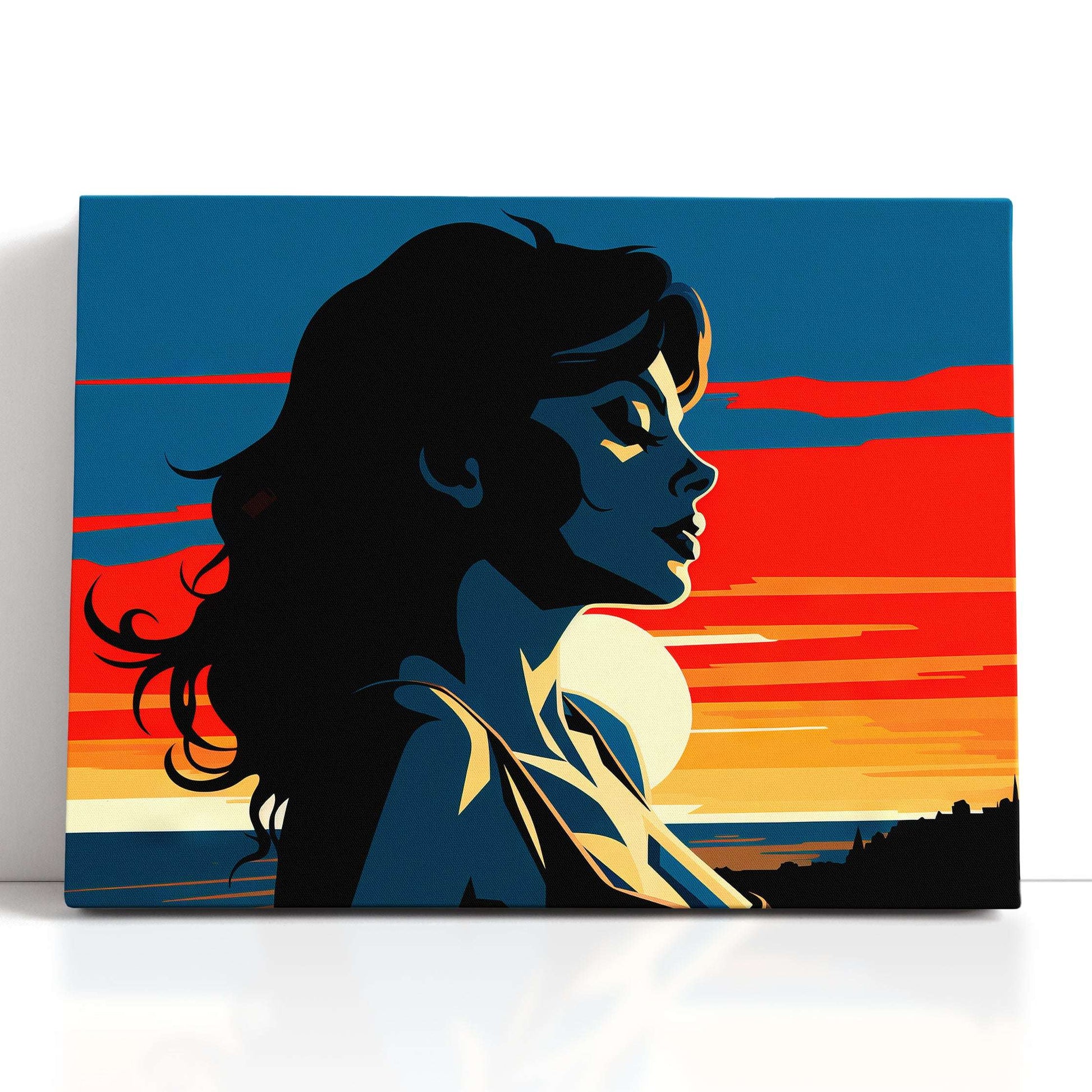 Lady Staring into the Sunset in Pop Art Style - Canvas Print - Artoholica Ready to Hang Canvas Print