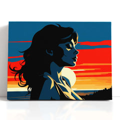 Lady Staring into the Sunset in Pop Art Style - Canvas Print - Artoholica Ready to Hang Canvas Print