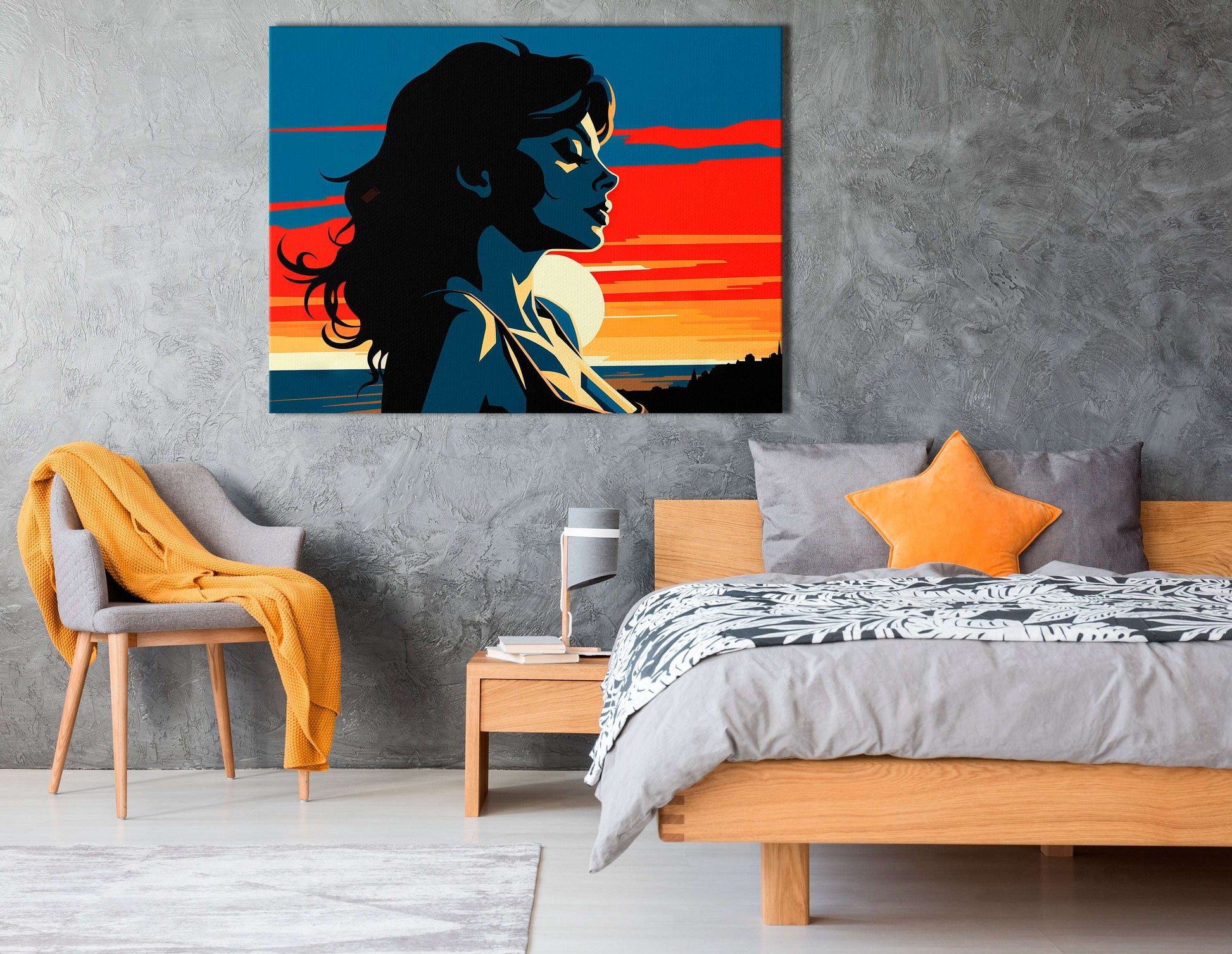 Lady Staring into the Sunset in Pop Art Style - Canvas Print - Artoholica Ready to Hang Canvas Print