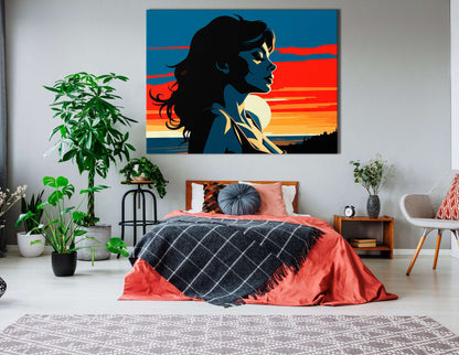 Lady Staring into the Sunset in Pop Art Style - Canvas Print - Artoholica Ready to Hang Canvas Print