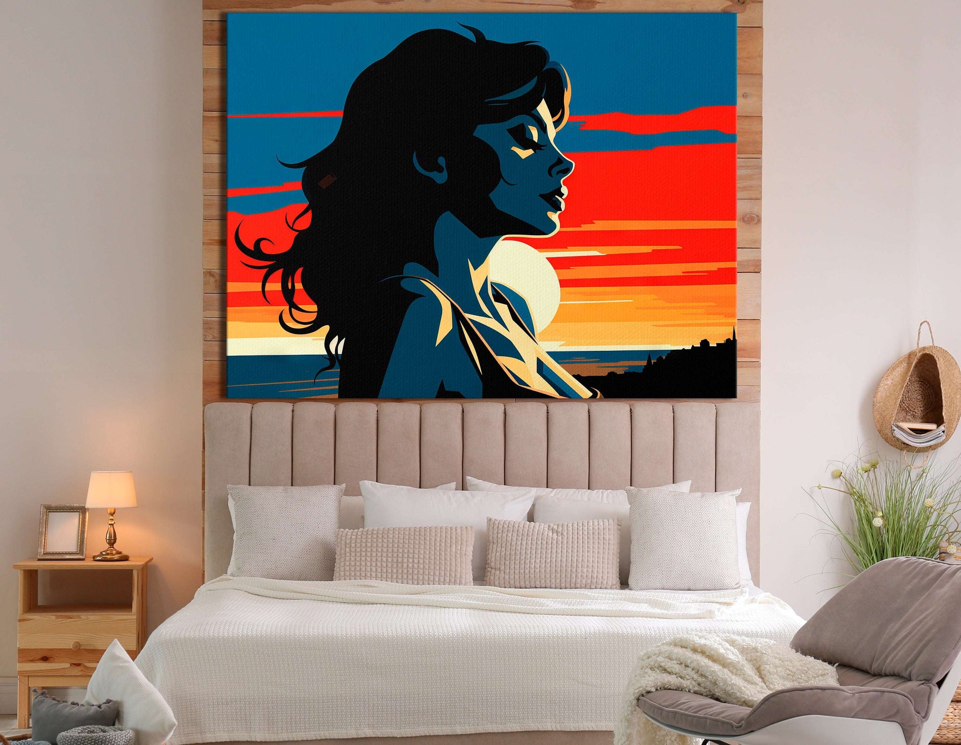 Lady Staring into the Sunset in Pop Art Style - Canvas Print - Artoholica Ready to Hang Canvas Print