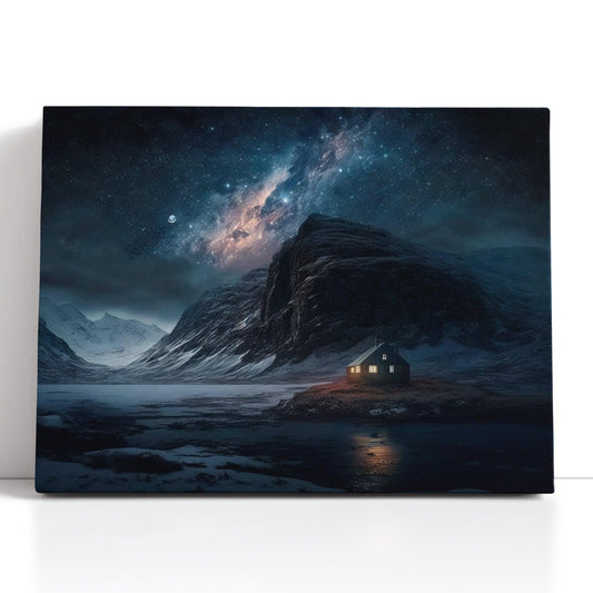 Lake Cottage under the Milky Way - Canvas Print - Artoholica Ready to Hang Canvas Print
