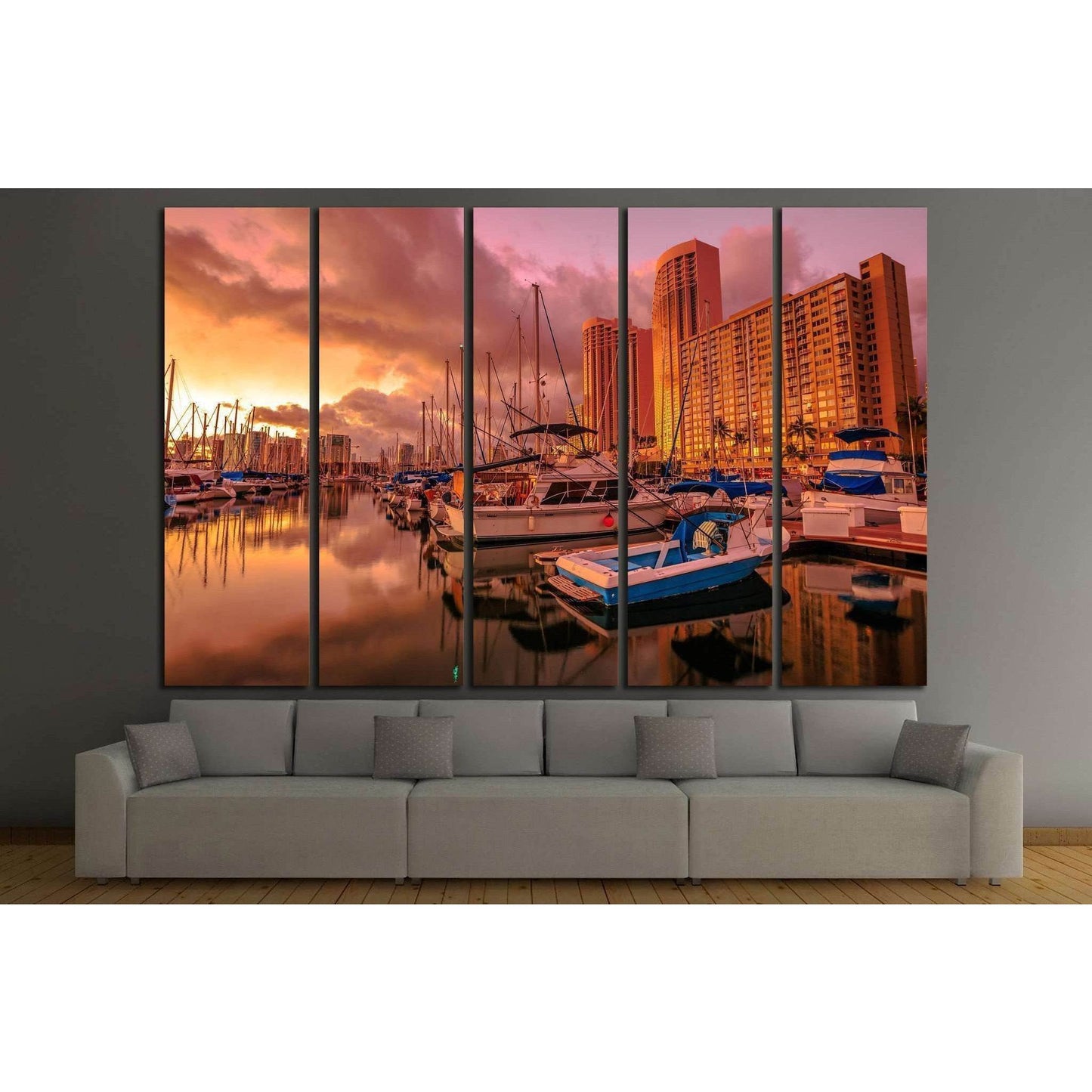 Landscape Ala Wai Harbor near Waikiki beach in Honolulu №1760 Ready to Hang Canvas PrintCanvas art arrives ready to hang, with hanging accessories included and no additional framing required. Every canvas print is hand-crafted, made on-demand at our works