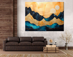 Landscape with Blue and Gold Mountains - Canvas Print - Artoholica Ready to Hang Canvas Print