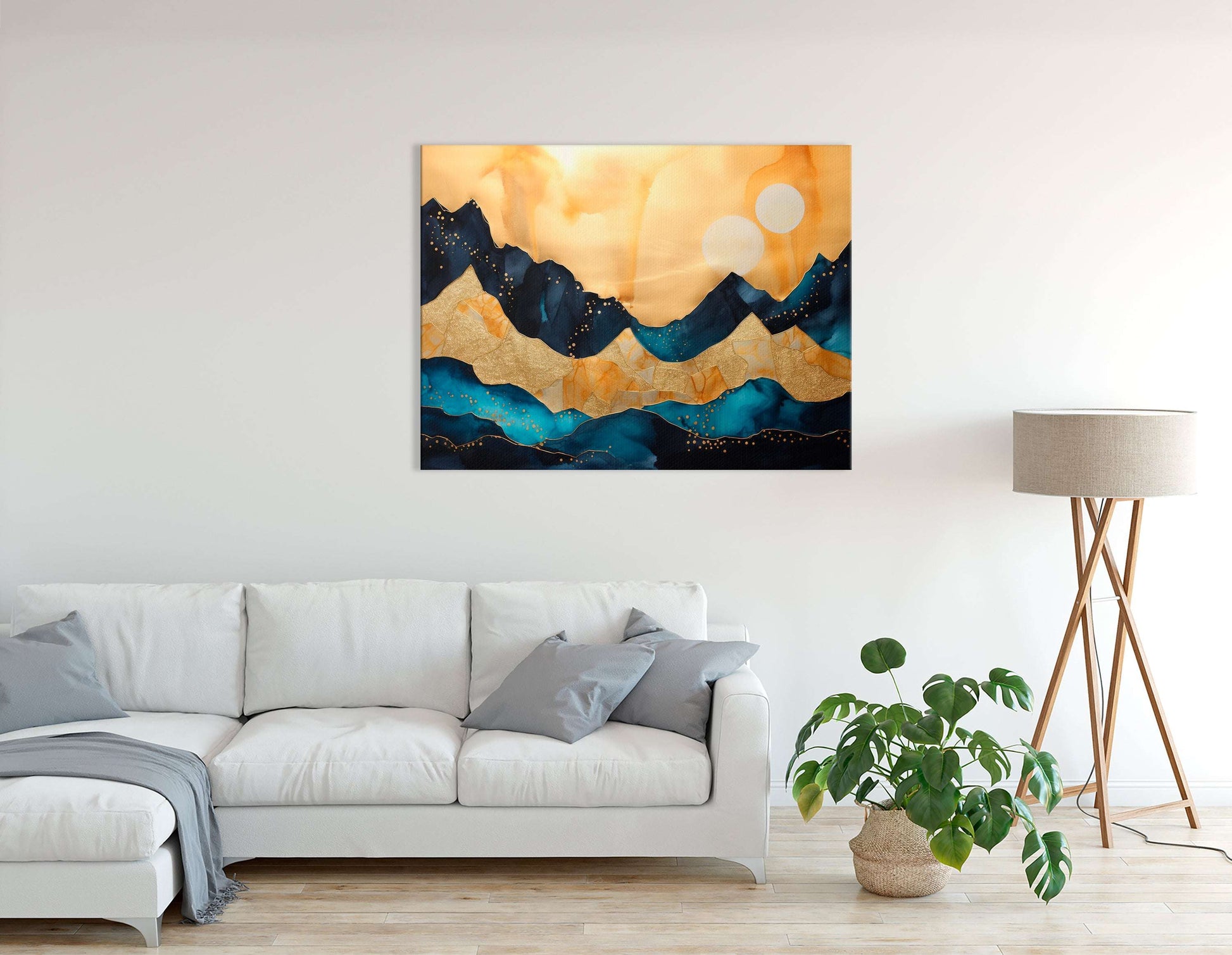 Landscape with Blue and Gold Mountains - Canvas Print - Artoholica Ready to Hang Canvas Print