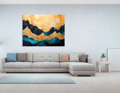Landscape with Blue and Gold Mountains - Canvas Print - Artoholica Ready to Hang Canvas Print