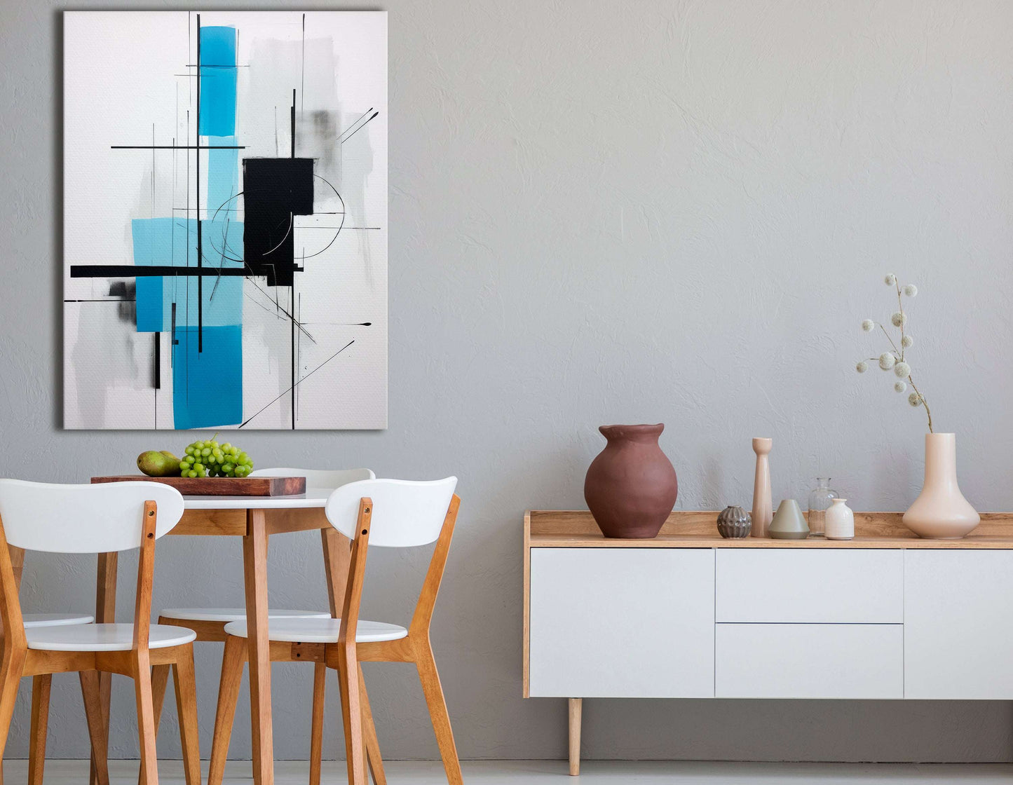 Light Azure & Black Minimalist Abstract Lines - Canvas Print - Artoholica Ready to Hang Canvas Print