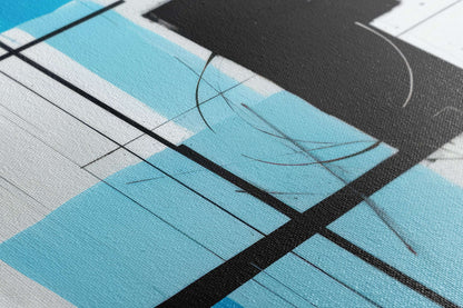 Light Azure & Black Minimalist Abstract Lines - Canvas Print - Artoholica Ready to Hang Canvas Print