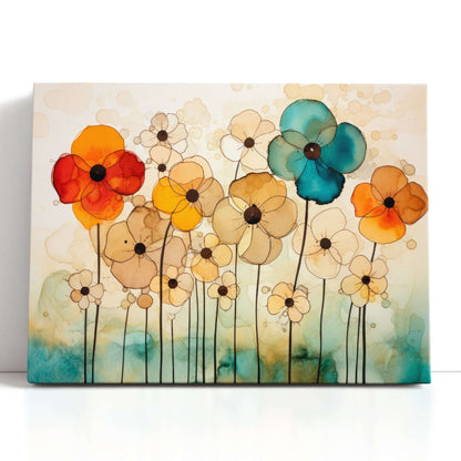 Light Beige and Teal Alcohol Ink Flowers - Canvas Print - Artoholica Ready to Hang Canvas Print