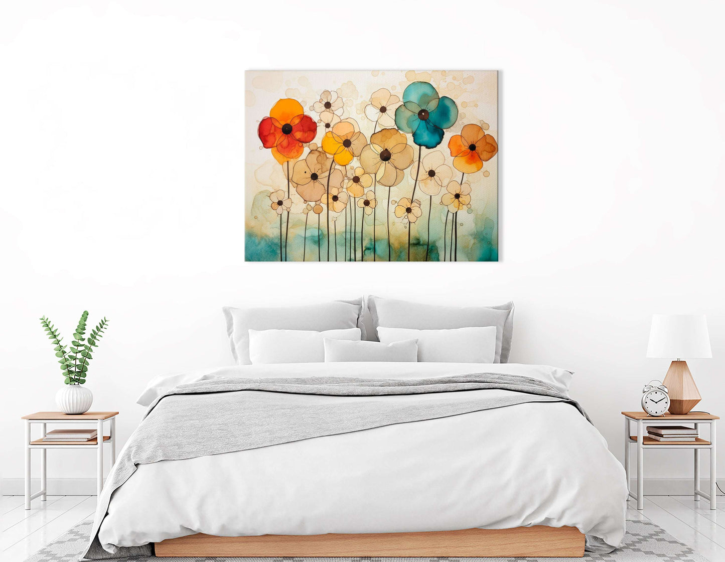 Light Beige and Teal Alcohol Ink Flowers - Canvas Print - Artoholica Ready to Hang Canvas Print