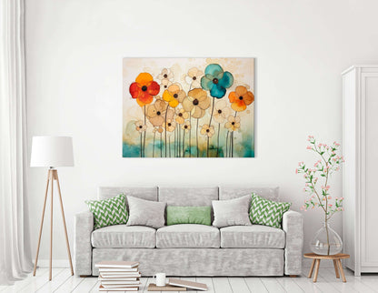 Light Beige and Teal Alcohol Ink Flowers - Canvas Print - Artoholica Ready to Hang Canvas Print