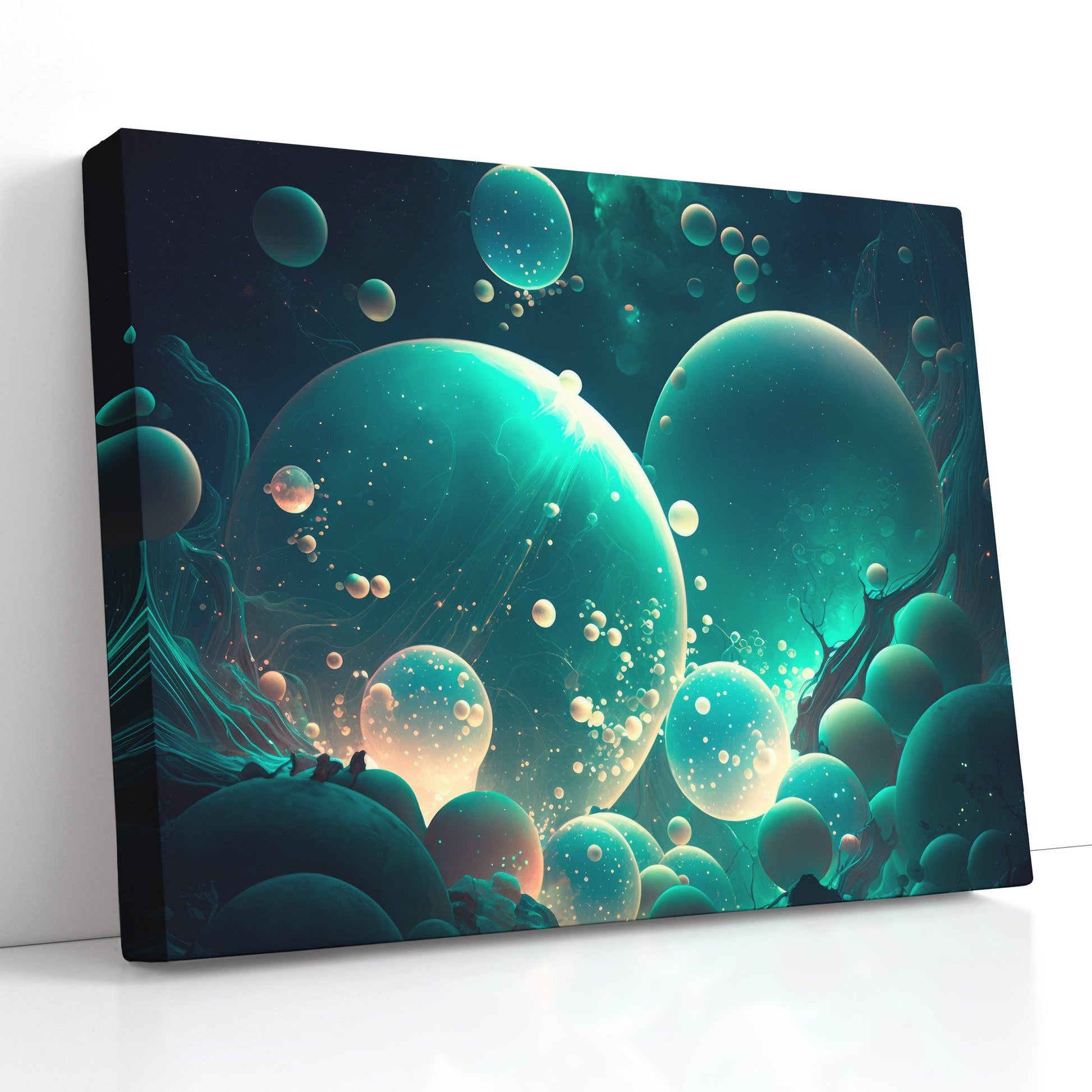 Light Cyan Futuristic Glowing Orbs - Canvas Print - Artoholica Ready to Hang Canvas Print