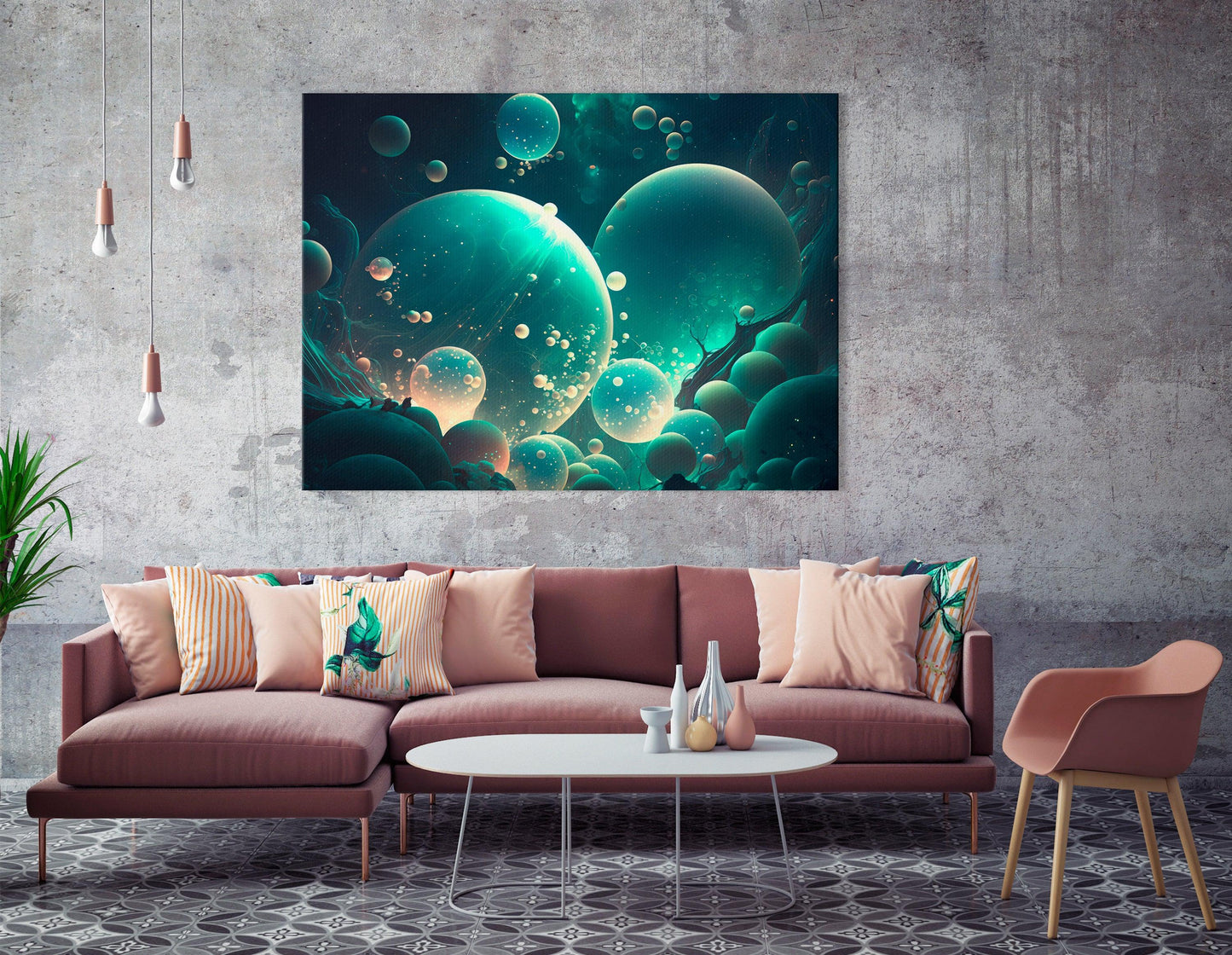 Light Cyan Futuristic Glowing Orbs - Canvas Print - Artoholica Ready to Hang Canvas Print