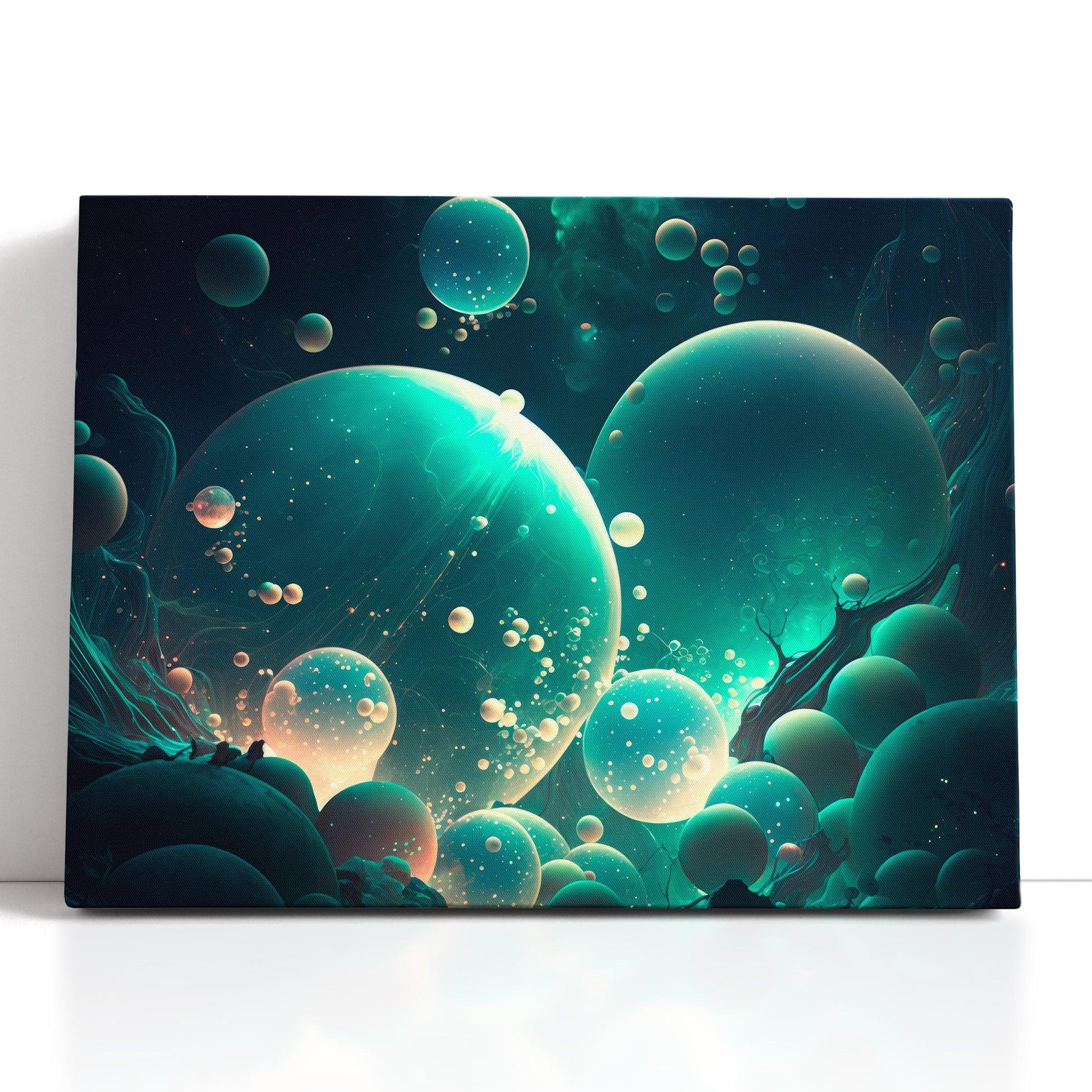 Light Cyan Futuristic Glowing Orbs - Canvas Print - Artoholica Ready to Hang Canvas Print