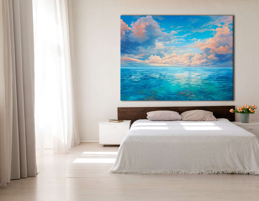 Light Pink Clouds over Sparkling Ocean - Canvas Print - Artoholica Ready to Hang Canvas Print