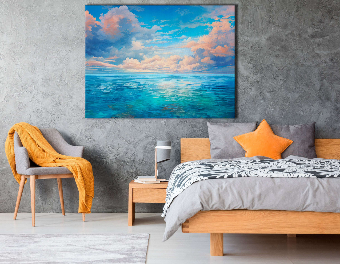 Light Pink Clouds over Sparkling Ocean - Canvas Print - Artoholica Ready to Hang Canvas Print