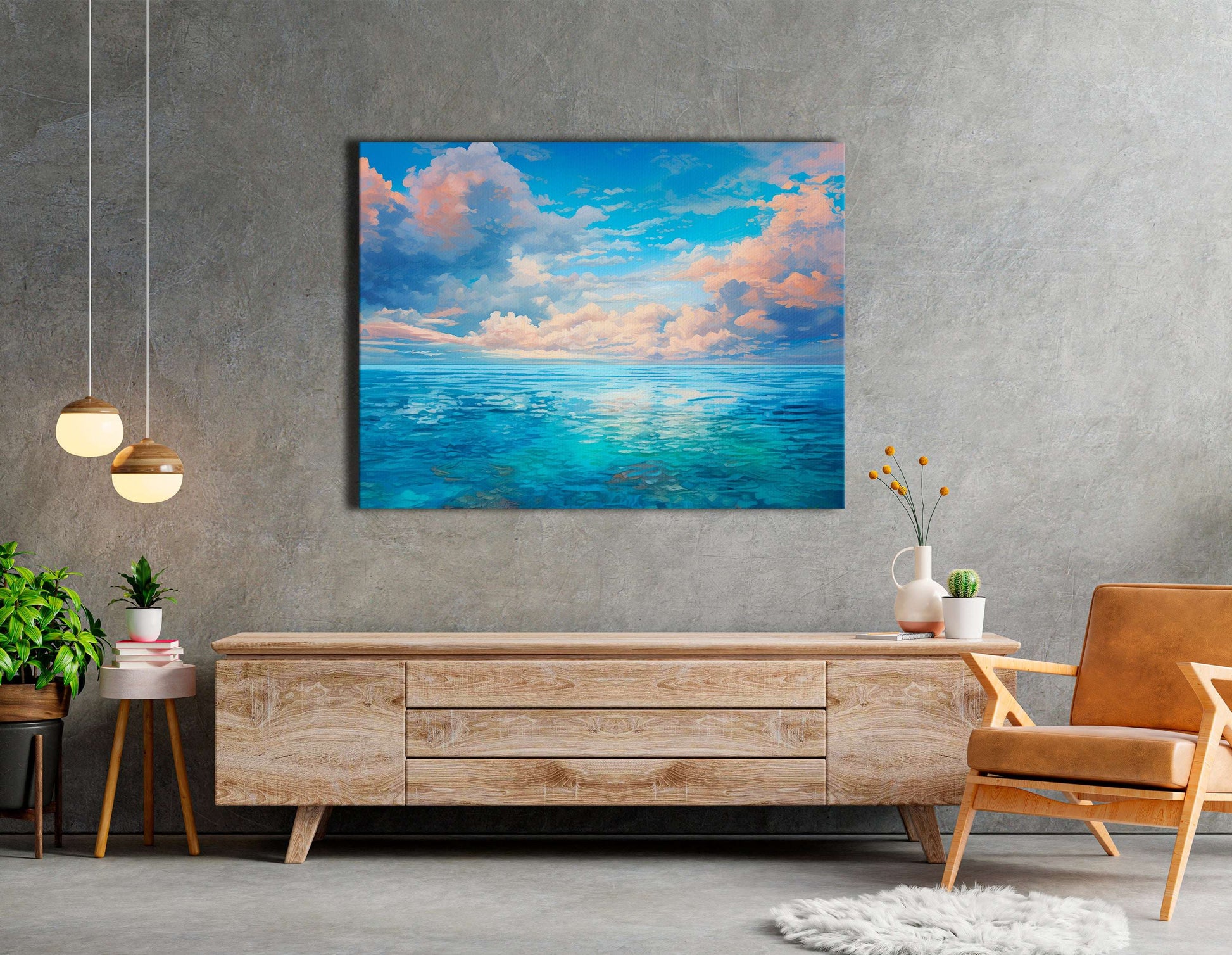 Light Pink Clouds over Sparkling Ocean - Canvas Print - Artoholica Ready to Hang Canvas Print