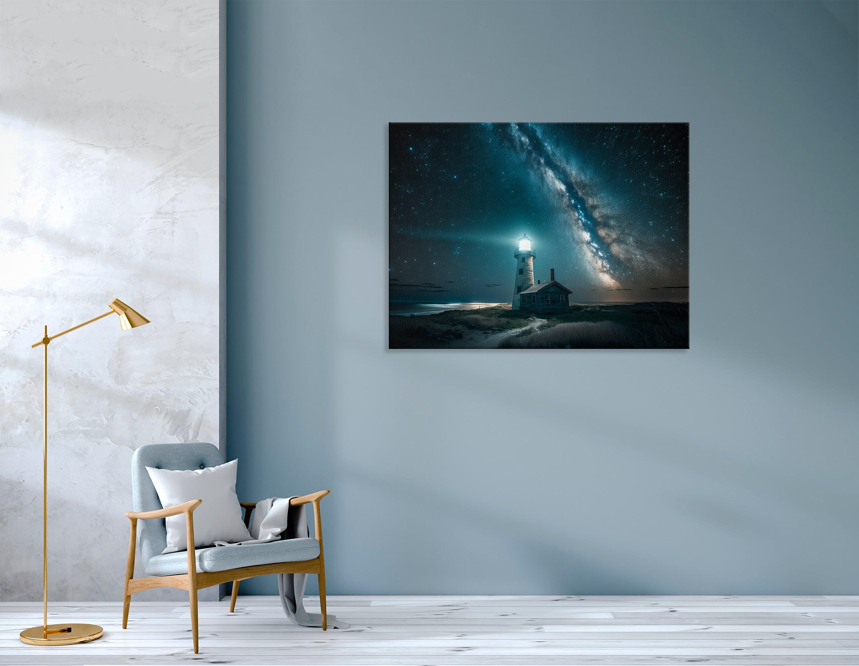 Lighthouse on the Coast under the Starry Sky - Canvas Print - Artoholica Ready to Hang Canvas Print