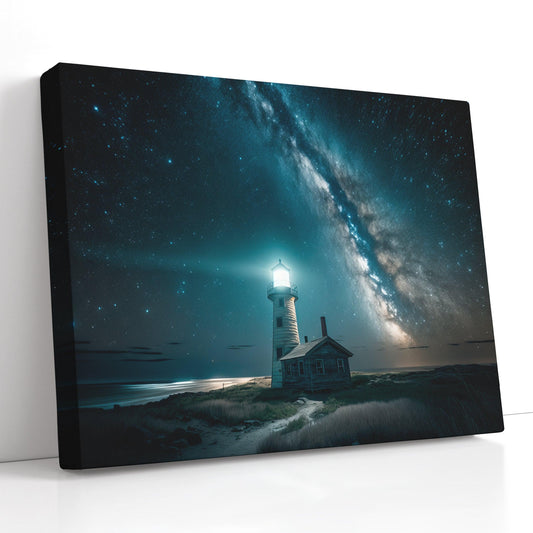 Lighthouse on the Coast under the Starry Sky - Canvas Print - Artoholica Ready to Hang Canvas Print