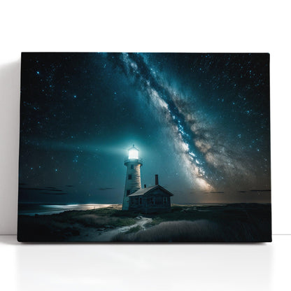 Lighthouse on the Coast under the Starry Sky - Canvas Print - Artoholica Ready to Hang Canvas Print