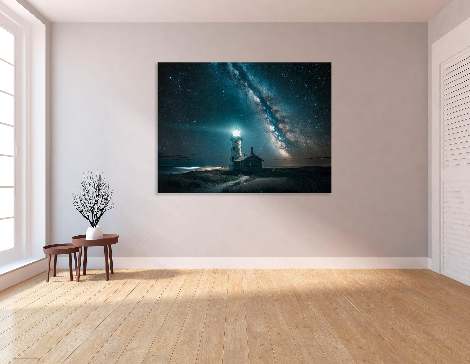 Lighthouse on the Coast under the Starry Sky - Canvas Print - Artoholica Ready to Hang Canvas Print