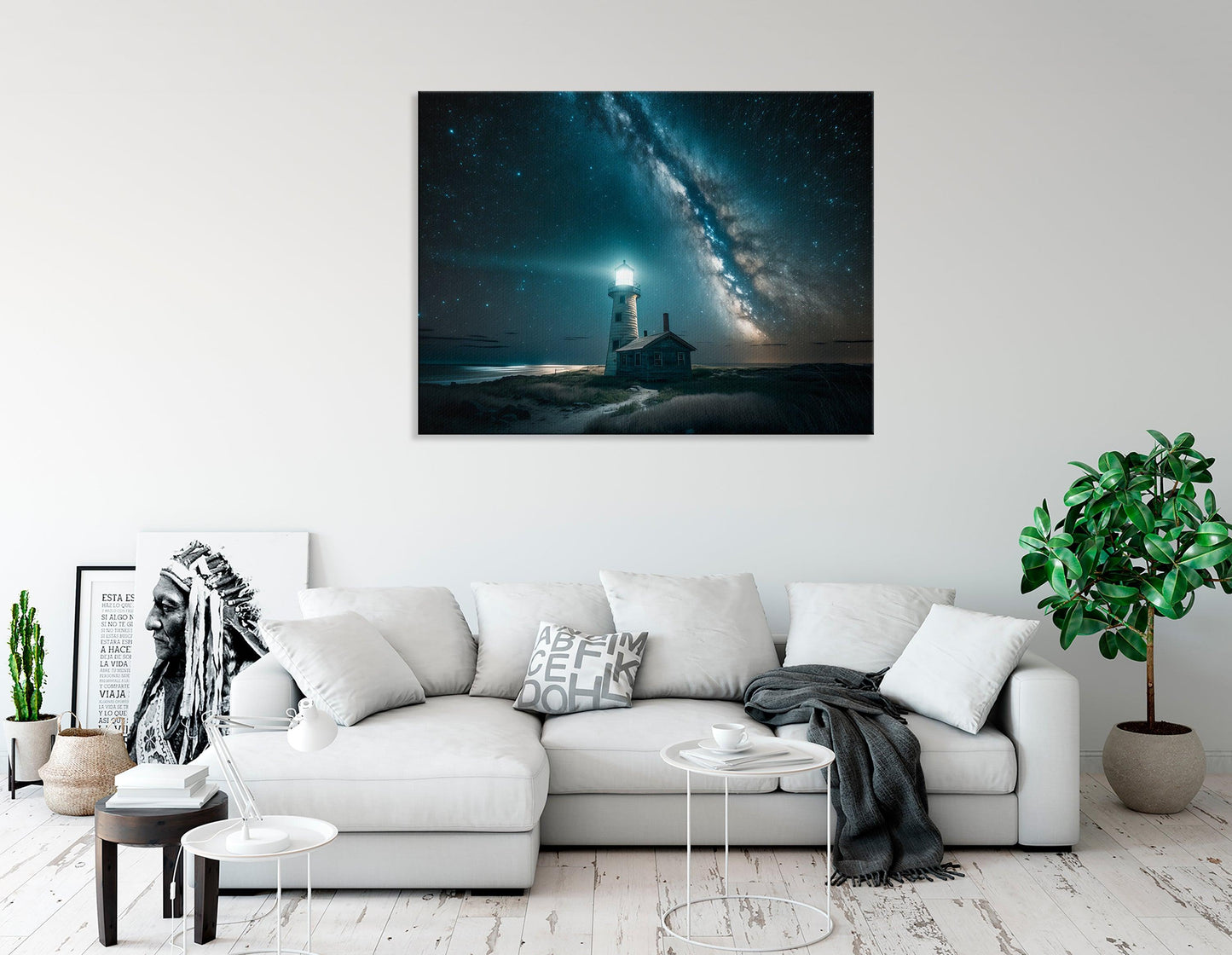 Lighthouse on the Coast under the Starry Sky - Canvas Print - Artoholica Ready to Hang Canvas Print