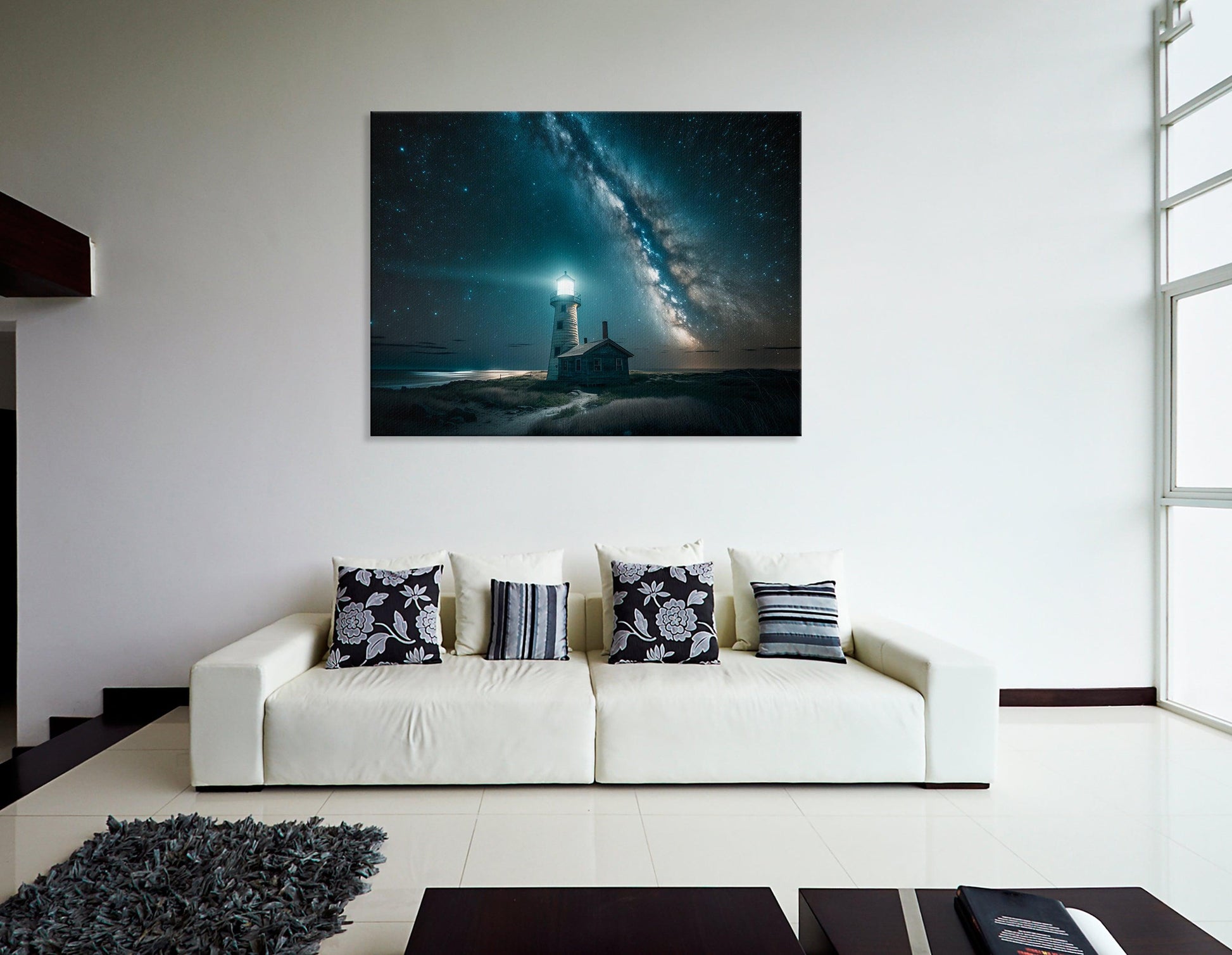 Lighthouse on the Coast under the Starry Sky - Canvas Print - Artoholica Ready to Hang Canvas Print