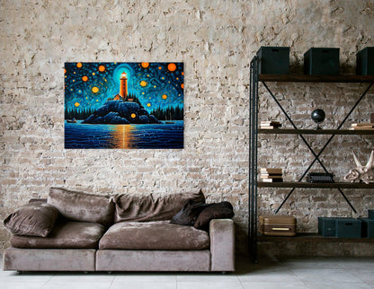 Lighthouse under Starry Night Sky - Canvas Print - Artoholica Ready to Hang Canvas Print