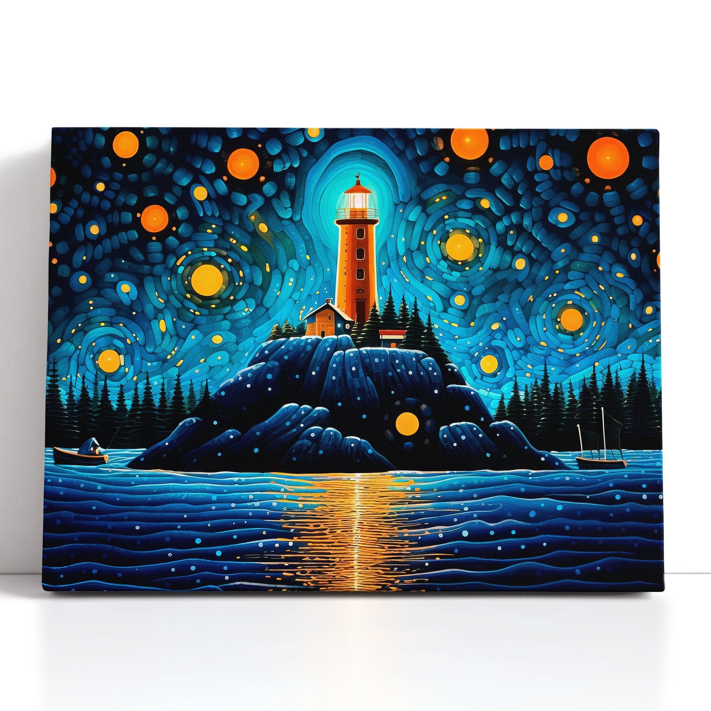 Lighthouse under Starry Night Sky - Canvas Print - Artoholica Ready to Hang Canvas Print