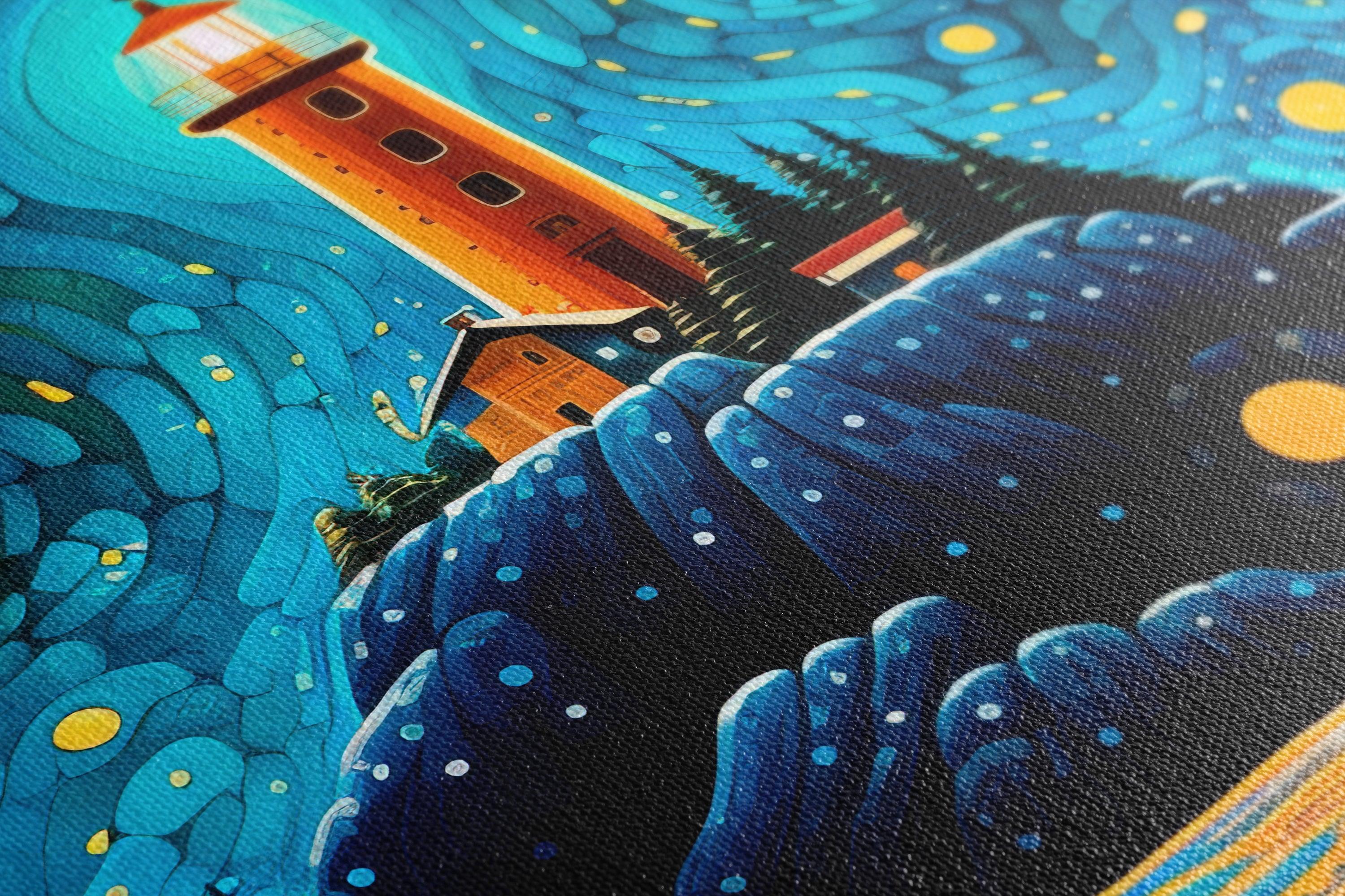 Lighthouse under Starry Night Sky - Canvas Print - Artoholica Ready to Hang Canvas Print