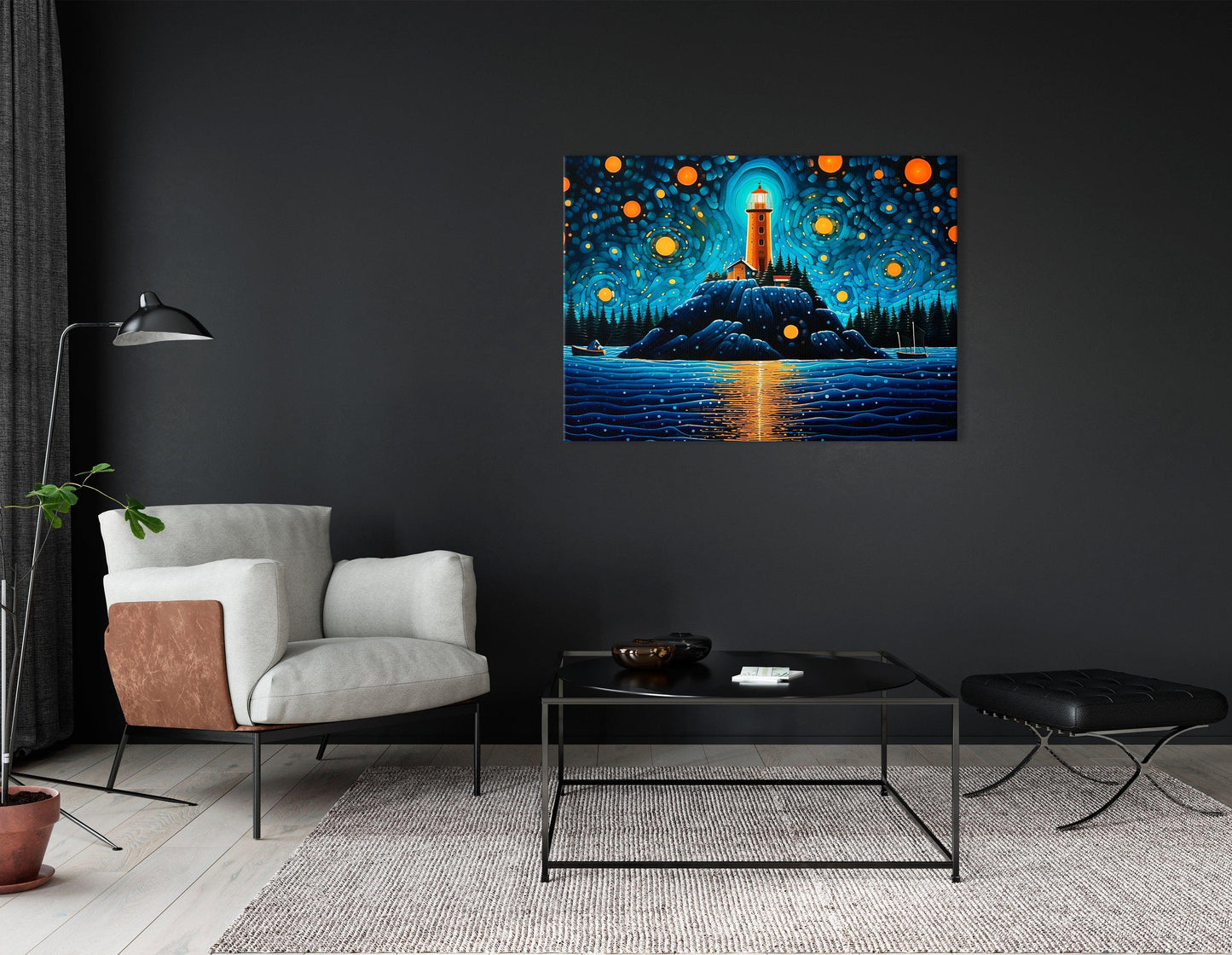 Lighthouse under Starry Night Sky - Canvas Print - Artoholica Ready to Hang Canvas Print