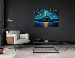 Lighthouse under Starry Night Sky - Canvas Print - Artoholica Ready to Hang Canvas Print