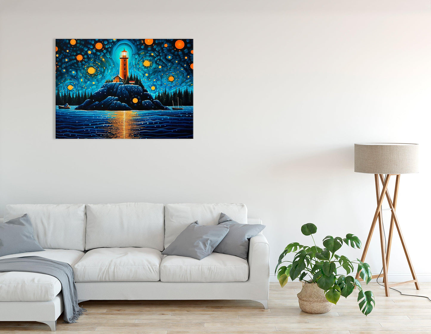 Lighthouse under Starry Night Sky - Canvas Print - Artoholica Ready to Hang Canvas Print