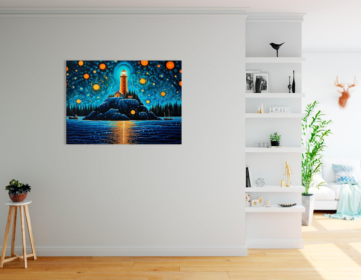 Lighthouse under Starry Night Sky - Canvas Print - Artoholica Ready to Hang Canvas Print