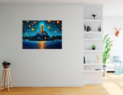 Lighthouse under Starry Night Sky - Canvas Print - Artoholica Ready to Hang Canvas Print