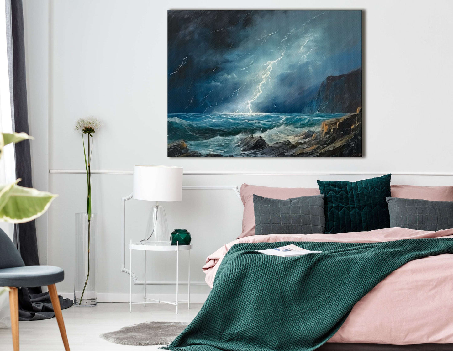 Lightning Over Rocky Coast - Canvas Print - Artoholica Ready to Hang Canvas Print