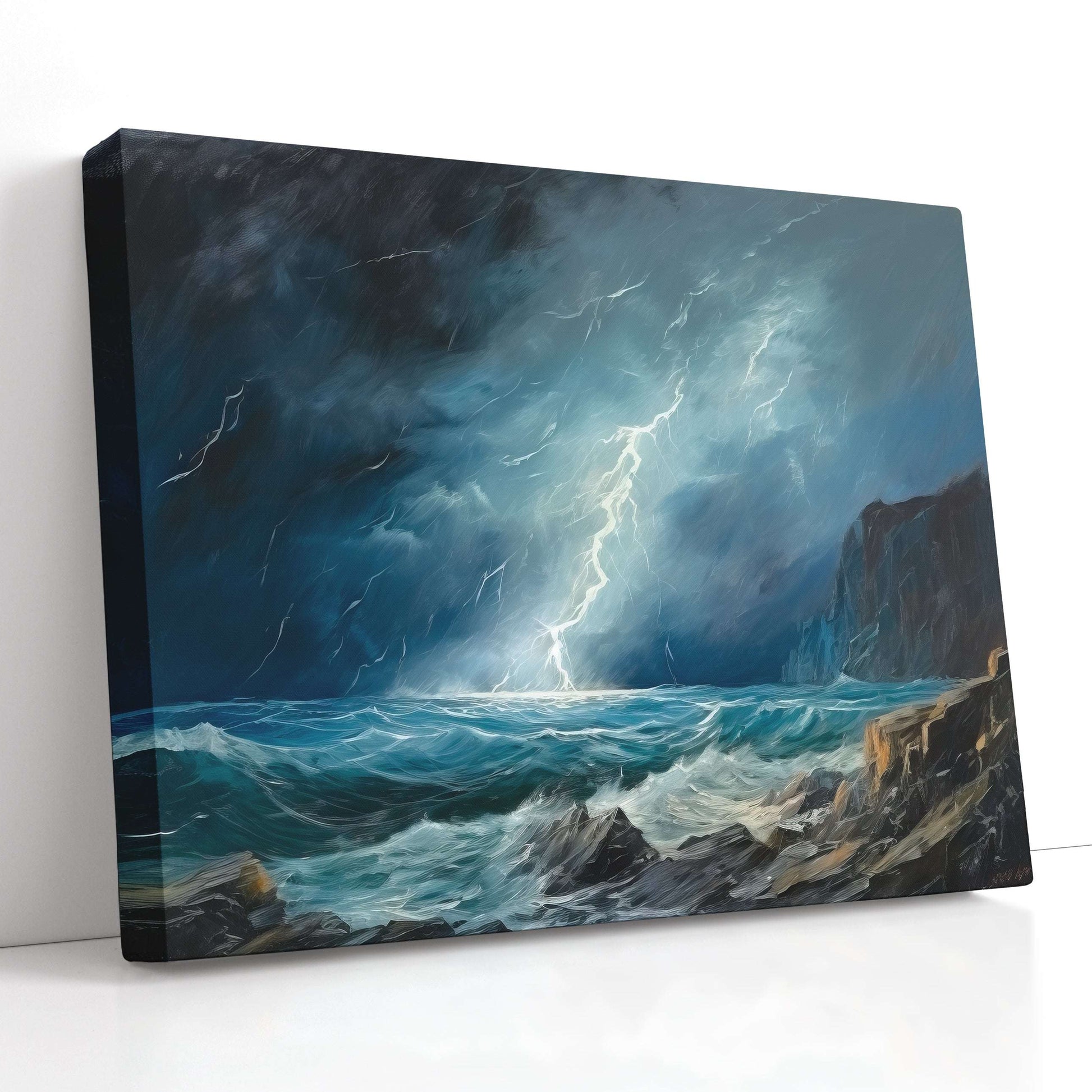 Lightning Over Rocky Coast - Canvas Print - Artoholica Ready to Hang Canvas Print