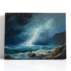 Lightning Over Rocky Coast - Canvas Print - Artoholica Ready to Hang Canvas Print