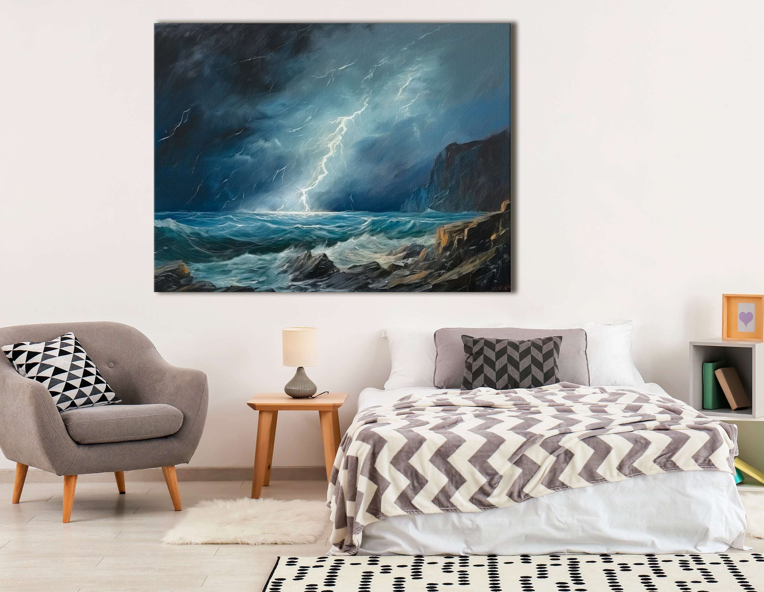 Lightning Over Rocky Coast - Canvas Print - Artoholica Ready to Hang Canvas Print