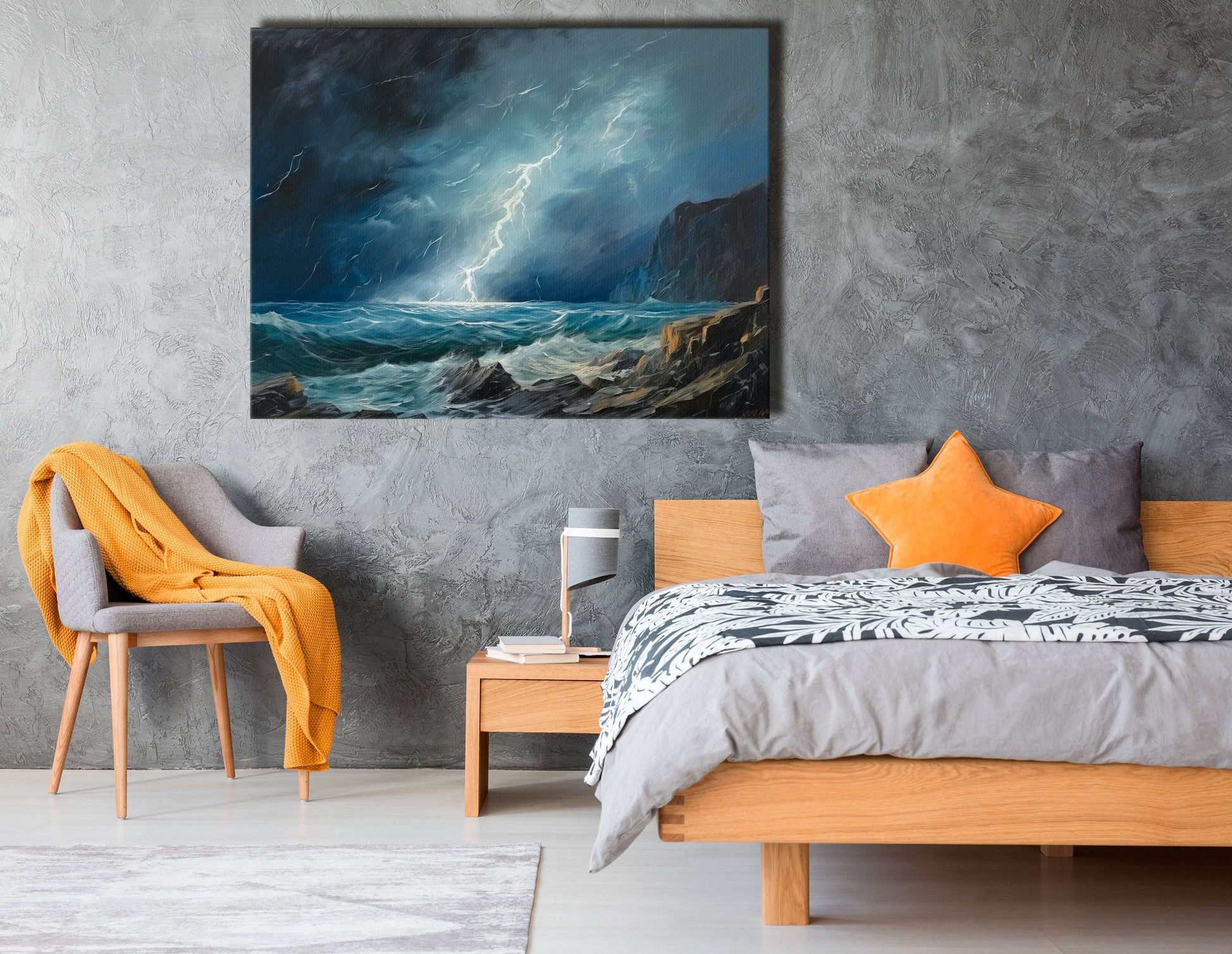 Lightning Over Rocky Coast - Canvas Print - Artoholica Ready to Hang Canvas Print